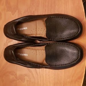 Black leather Hush Puppies loafer